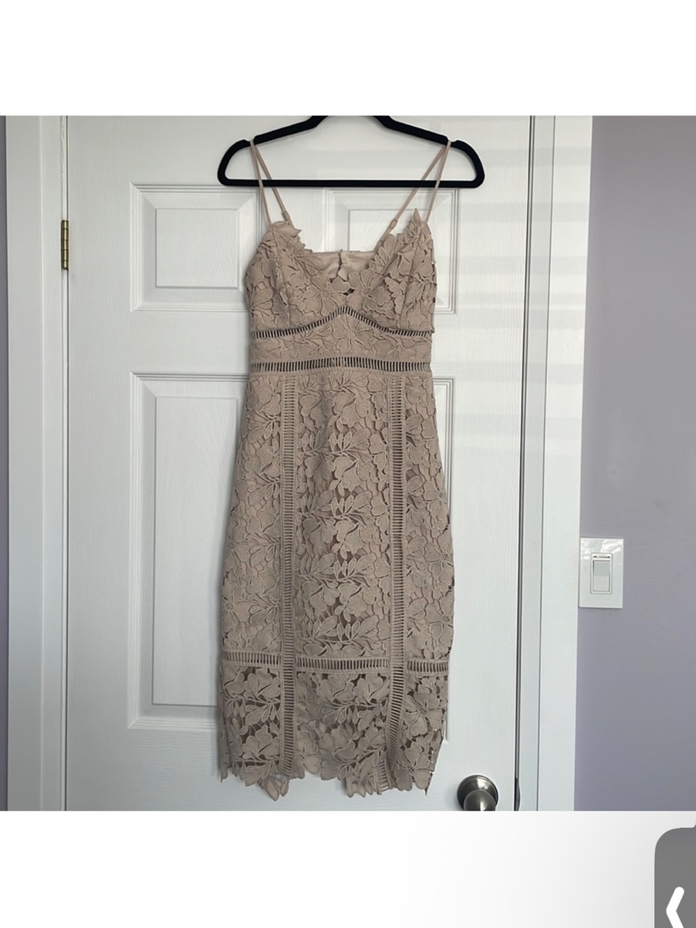 Bardot Taupe Lace Midi Dress with Spaghetti Straps - Picture 1 of 5